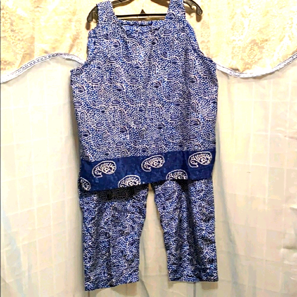 NAQUI POLYESTER SLEEVELESS LOUNGE SET BLUE/WHITE SZ 22/24W 2X